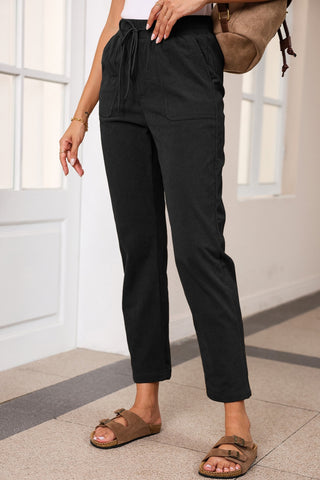 Drawstring Straight Pants with Pockets Divacious