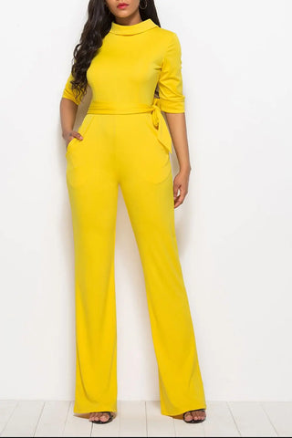 Mock Neck Tie-Waist Half Sleeve Jumpsuit Divacious