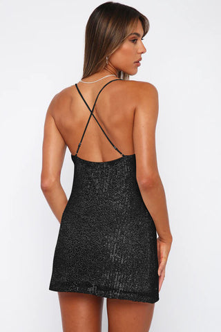 Cowl Neck Contrast Sequin Sleeveless Mini Dress Trendsi