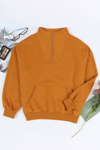 Quarter Zip Dropped Shoulder Sweatshirt Divacious