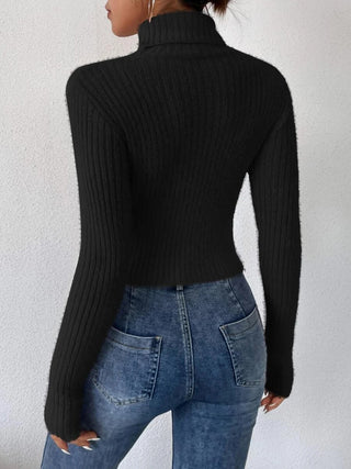 Ribbed Turtleneck Long Sleeve Sweater Divacious