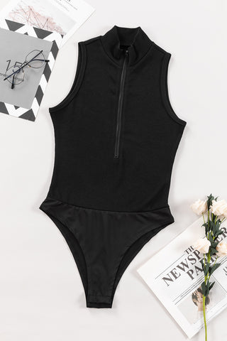 Zip Up Mock Neck Sleeveless Bodysuit Divacious