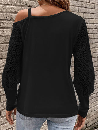 Asymmetrical Neck Lace Long Sleeve T-Shirt Divacious