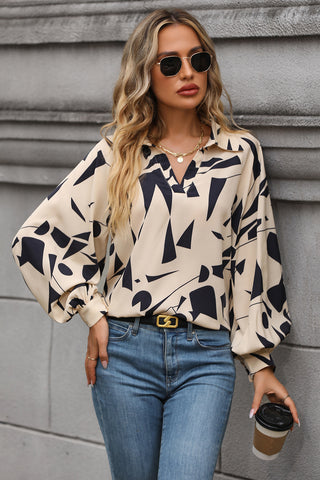 Printed Johnny Collar Blouse Divacious