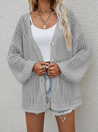 Openwork Button Front Cardigan Divacious