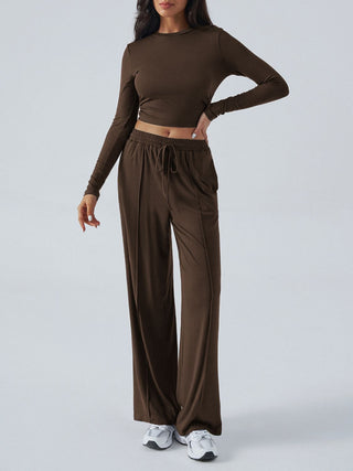 Round Neck Long Sleeve Top and Pants Set - Divacious