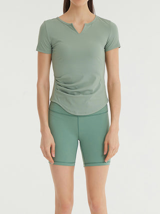 Notched Neck Short Sleeve Active Top Trendsi