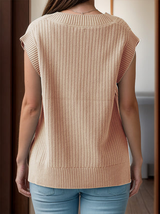 V-Neck Cap Sleeve Knit Vest Divacious