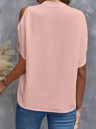 Notched Cold Shoulder Half Sleeve Blouse Divacious