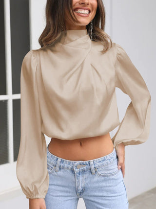 Turtleneck Balloon Sleeve Blouse - Divacious