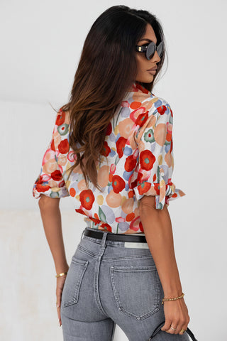 Floral Collared Neck Button Down Shirt Divacious