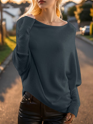 Texture Round Neck Long Sleeve Sweater Divacious