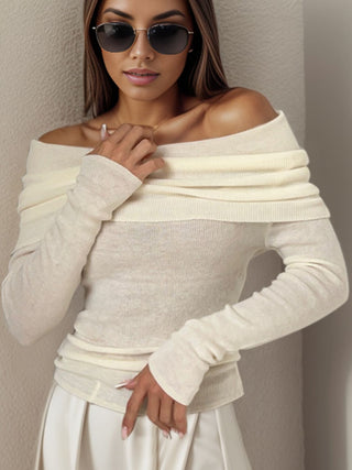 Off-Shoulder Long Sleeve Sweater Divacious