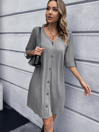 Ivy Lane Button Down V-Neck Mini Dress Trendsi