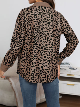 Full Size Leopard Buttoned Jacket Divacious