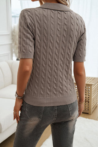 Cable-Knit Short Sleeve Sweater Divacious