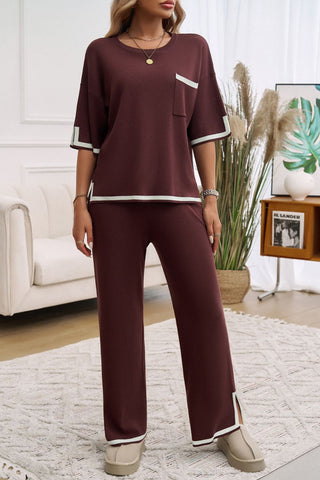 Contrast Trim Half Sleeve Top and Pants Set - Divacious