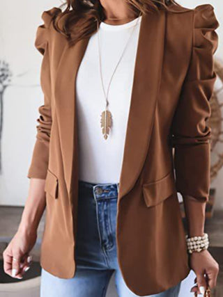 Collared Neck Puff Sleeve Blazer - Divacious