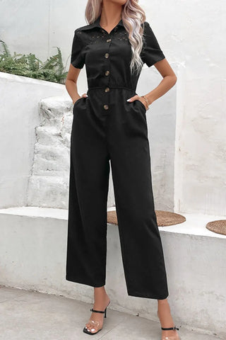 Collared Neck Short Sleeve Jumpsuit Divacious