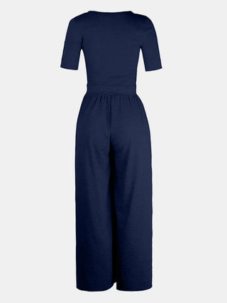 Scoop Neck Short Sleeve Jumpsuit Divacious