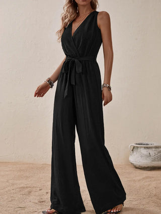 Tied Surplice Sleeveless Wide Leg Jumpsuit Divacious