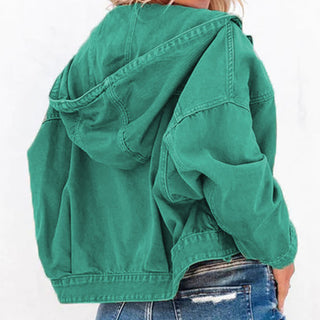 Hooded Dropped Shoulder Denim Jacket Divacious