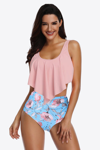 Two-Tone Ruffled Two-Piece Swimsuit Divacious