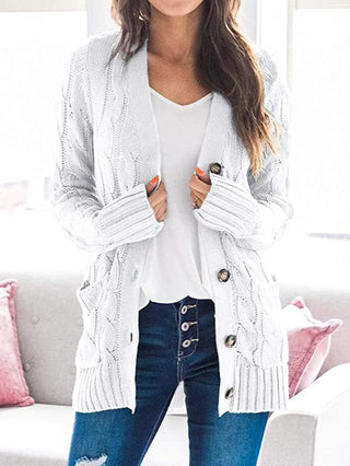 Cable-Knit Buttoned Cardigan with Pockets Divacious