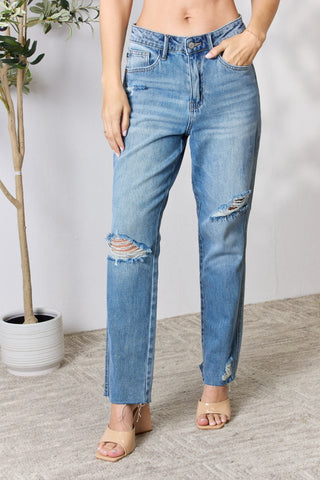 Full Size Distressed Raw Hem Straight Jeans Divacious