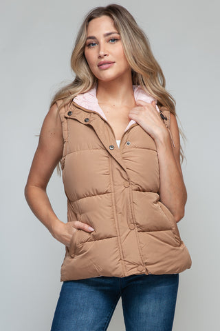 Snobbish Snap and Zip Closure Hooded Vest Trendsi