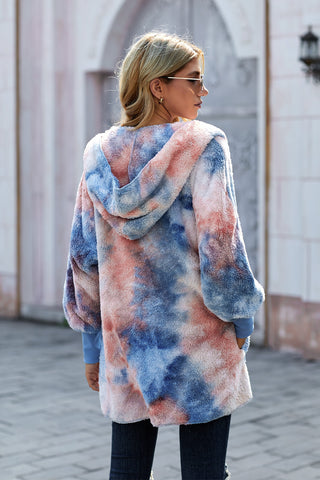 Tie-Dye Plush Hooded Jacket with Pockets Divacious