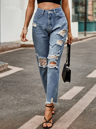 Distressed Raw Hem Jeans with Pockets - Divacious