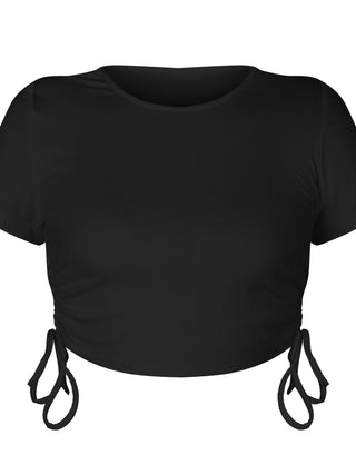 Round Neck Short Sleeve Drawstring Tee - Divacious