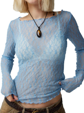 Lace Boat Neck Long Sleeve Blouse - Divacious