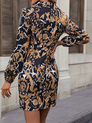 Honey Tie Front Printed Collared Neck Shirt Dress Trendsi