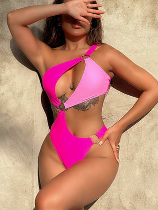 One-Shoulder Cutout Ring Detail One-Piece Swimsuit Divacious