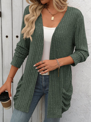 Open Front Long Sleeve Ribbed Cardigan Divacious