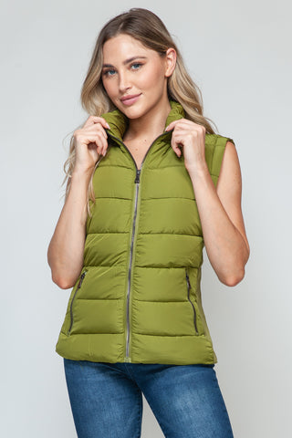 Snobbish Zip Up Turtleneck Vest with Pockets Trendsi