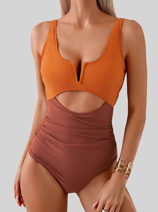 Tied Cutout Contrast One-Piece Swimwear Divacious