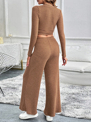 Surplice Long Sleeve Top and Pants Set - Divacious