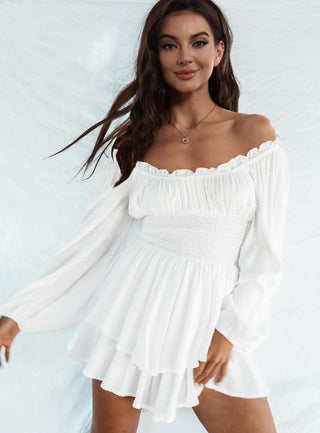 Off Shoulder Smocked Waist Romper Trendsi