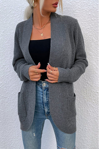 Open Front Rib-Knit Cardigan with Pockets Divacious