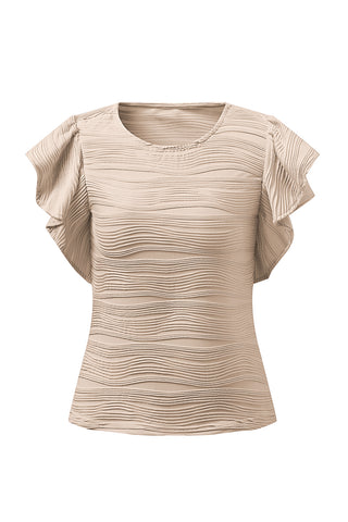 Textured Round Neck Cap Sleeve Top Divacious