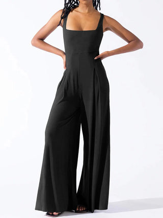 Square Neck Wide Strap Jumpsuit Divacious