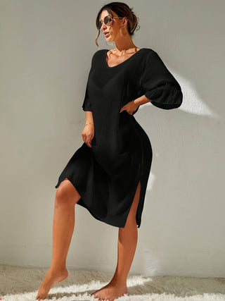 Slit V-Neck Flounce Sleeve Cover-Up Divacious