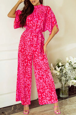 Printed Mock Neck Kimono Sleeve Jumpsuit Trendsi