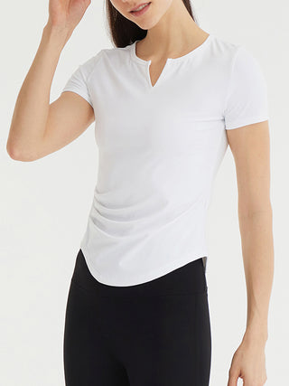 Notched Neck Short Sleeve Active Top Trendsi