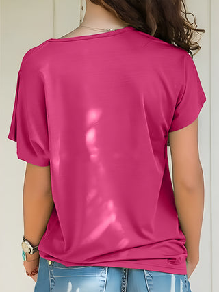 Asymmetrical Neck Short Sleeve T-Shirt Divacious