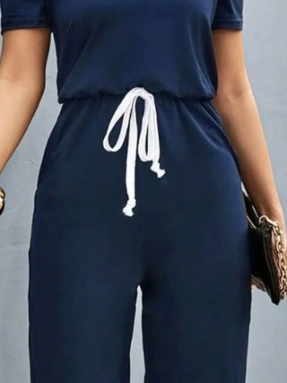 Round Neck Short Sleeve Jumpsuit Divacious