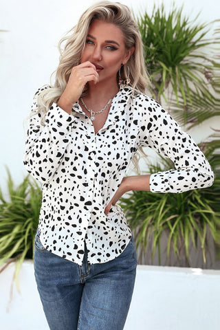 Animal Print Curved Hem Button-Up Shirt Divacious